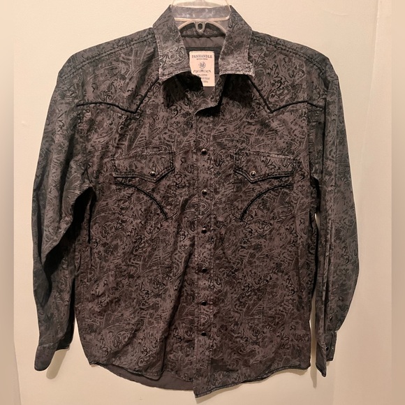 Panhandle Slim -Men’s Medium -Grey & Black Pearl Snap Western Shirt -100% Cotton - Picture 1 of 13
